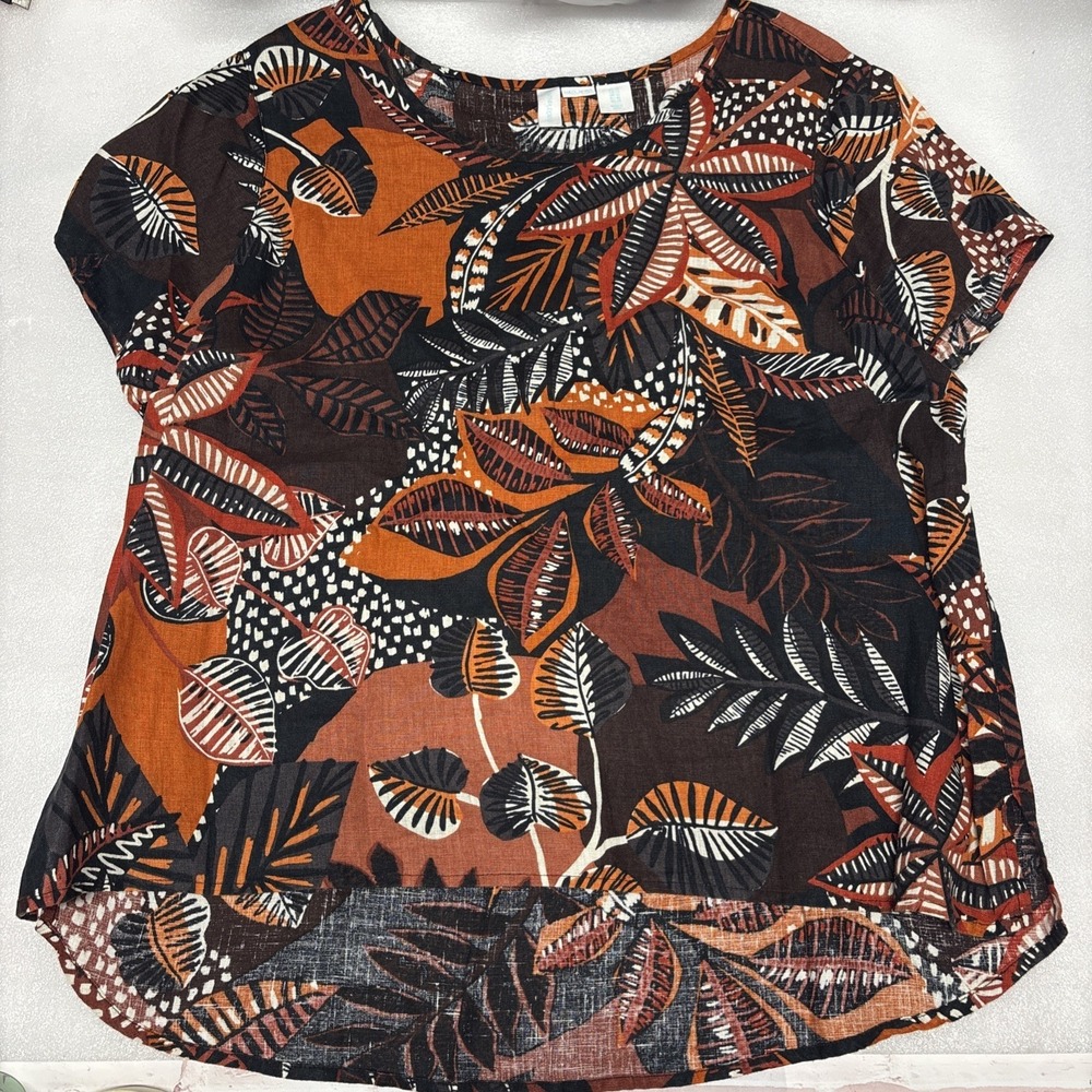 Cynthia Rowley Women's 100% Linen Floral Short Sleeve Top Size 1X